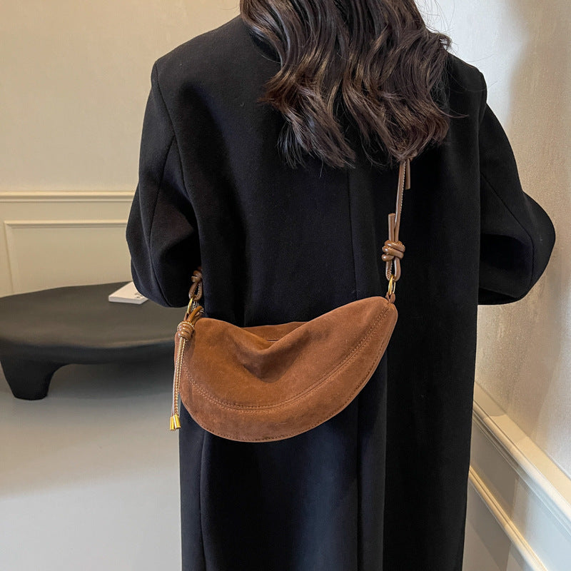 Nora – Suede Crossbody Shoulder Bag, Small Dumpling Bag