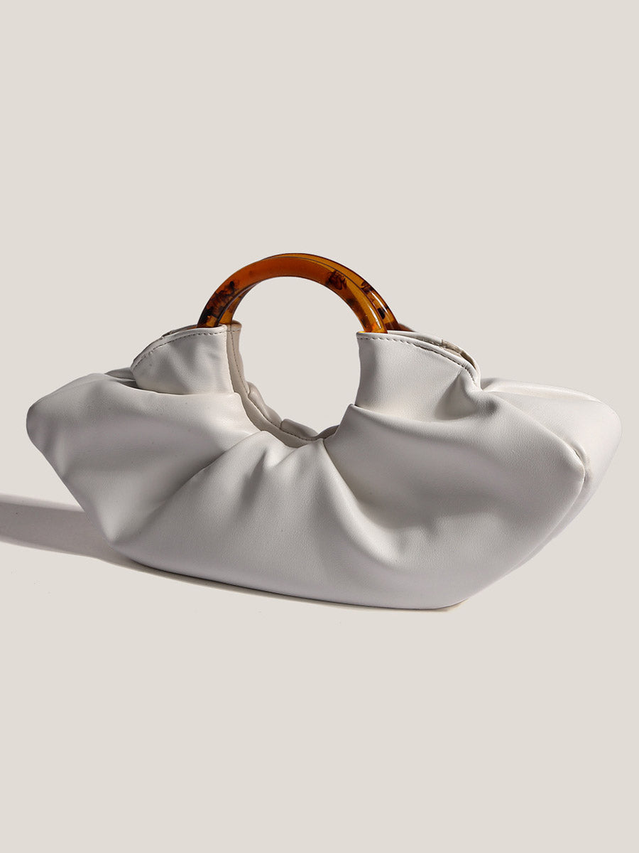 Nuvola – Ruched Vegan Cowhide Clutch Bag with Ring Handle