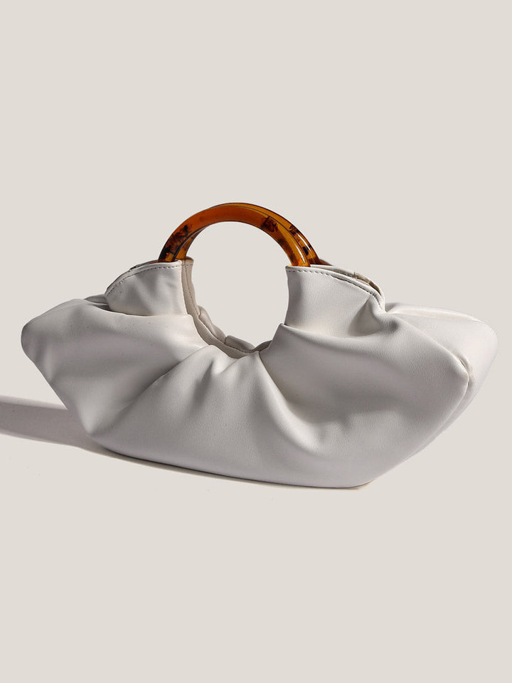 Nuvola – Ruched Vegan Cowhide Clutch Bag with Ring Handle
