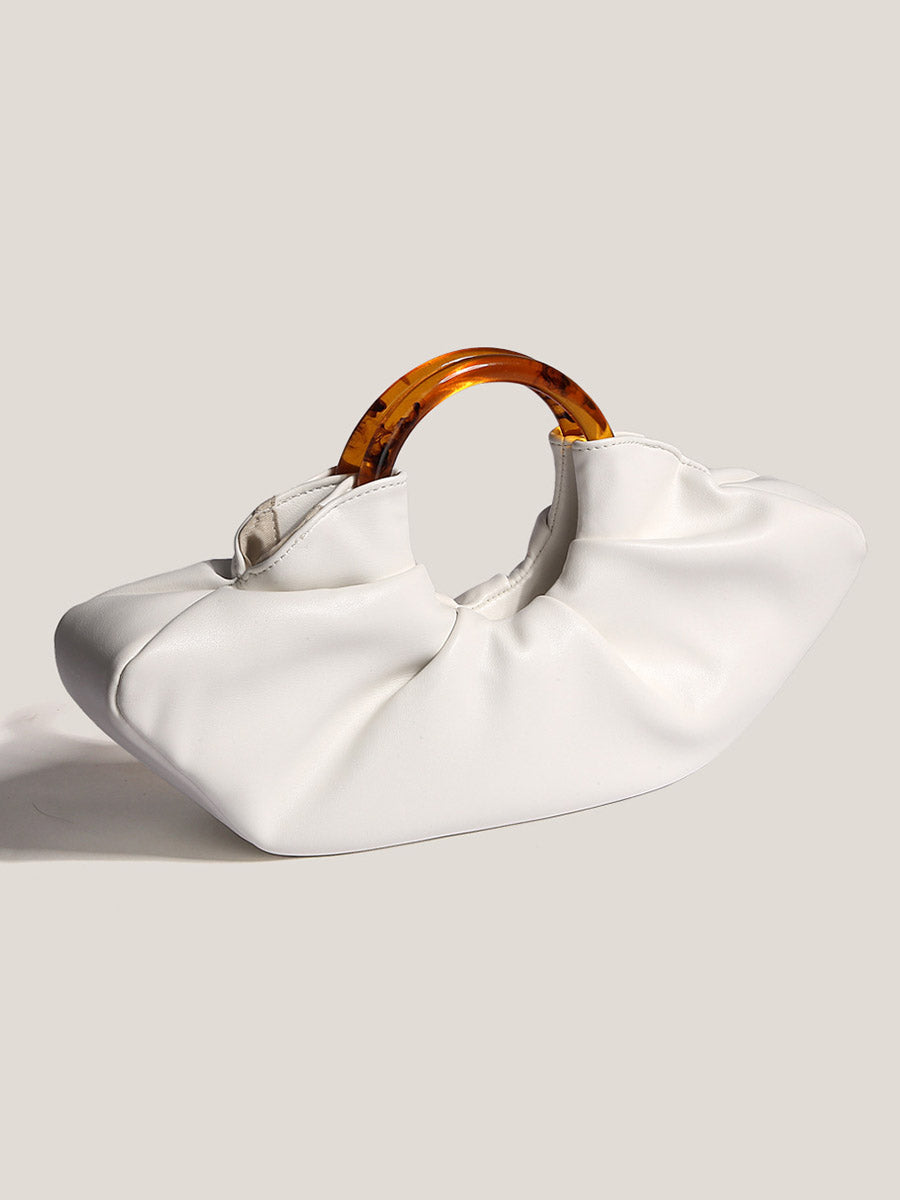 Nuvola – Ruched Vegan Cowhide Clutch Bag with Ring Handle