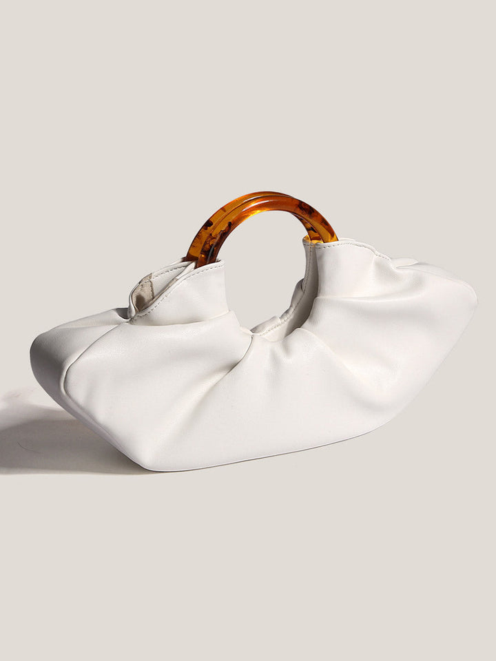 Nuvola – Ruched Vegan Cowhide Clutch Bag with Ring Handle