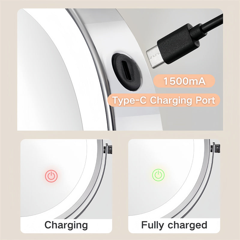 Premium LED Wall-Mounted Magnifying Mirror | 360° Rotation, 1X/10X Magnification, Rechargeable