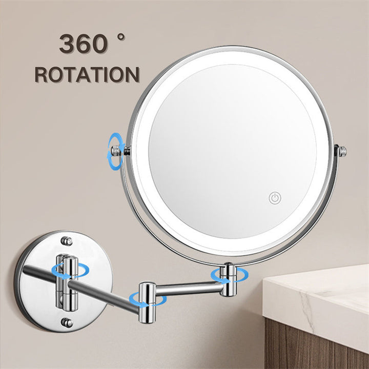 Premium LED Wall-Mounted Magnifying Mirror | 360° Rotation, 1X/10X Magnification, Rechargeable