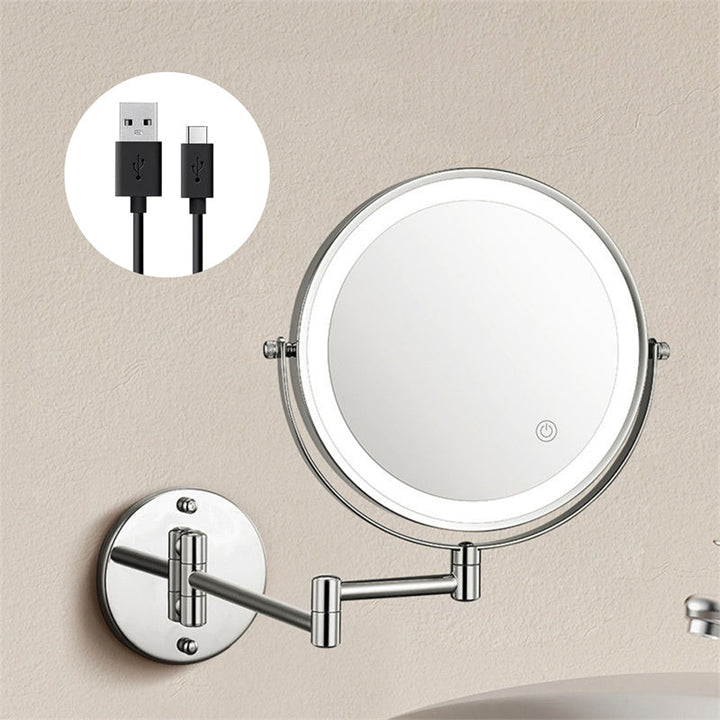 Premium LED Wall-Mounted Magnifying Mirror | 360° Rotation, 1X/10X Magnification, Rechargeable
