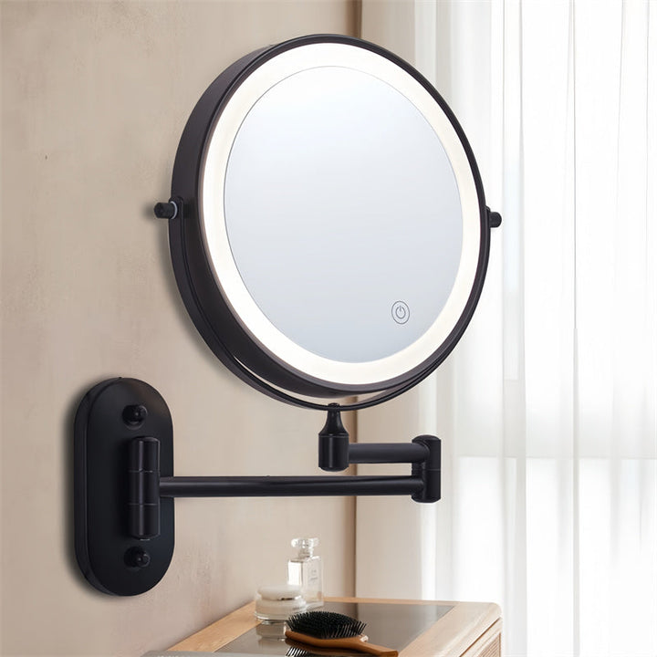 Premium LED Wall-Mounted Magnifying Mirror | 360° Rotation, 1X/10X Magnification, Rechargeable