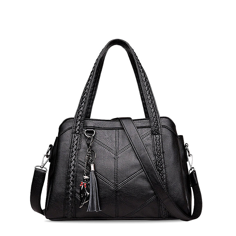 Solène – Vegan Cowhide Satchel Bag, Braided Strap Bag