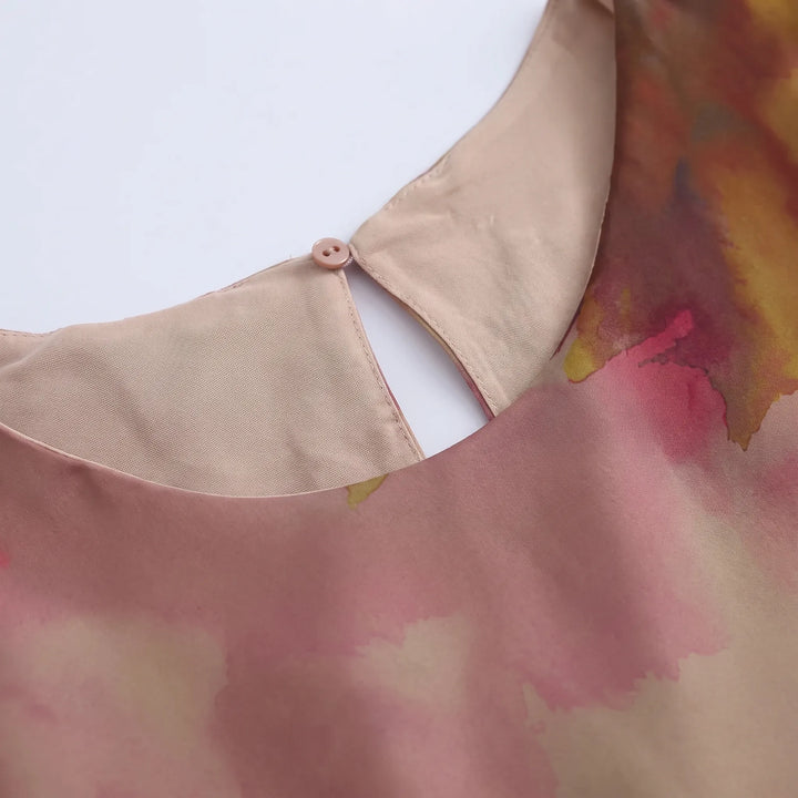 Floral A-Line Midi Dress with Knotted Waist - Sleeveless Summer Style