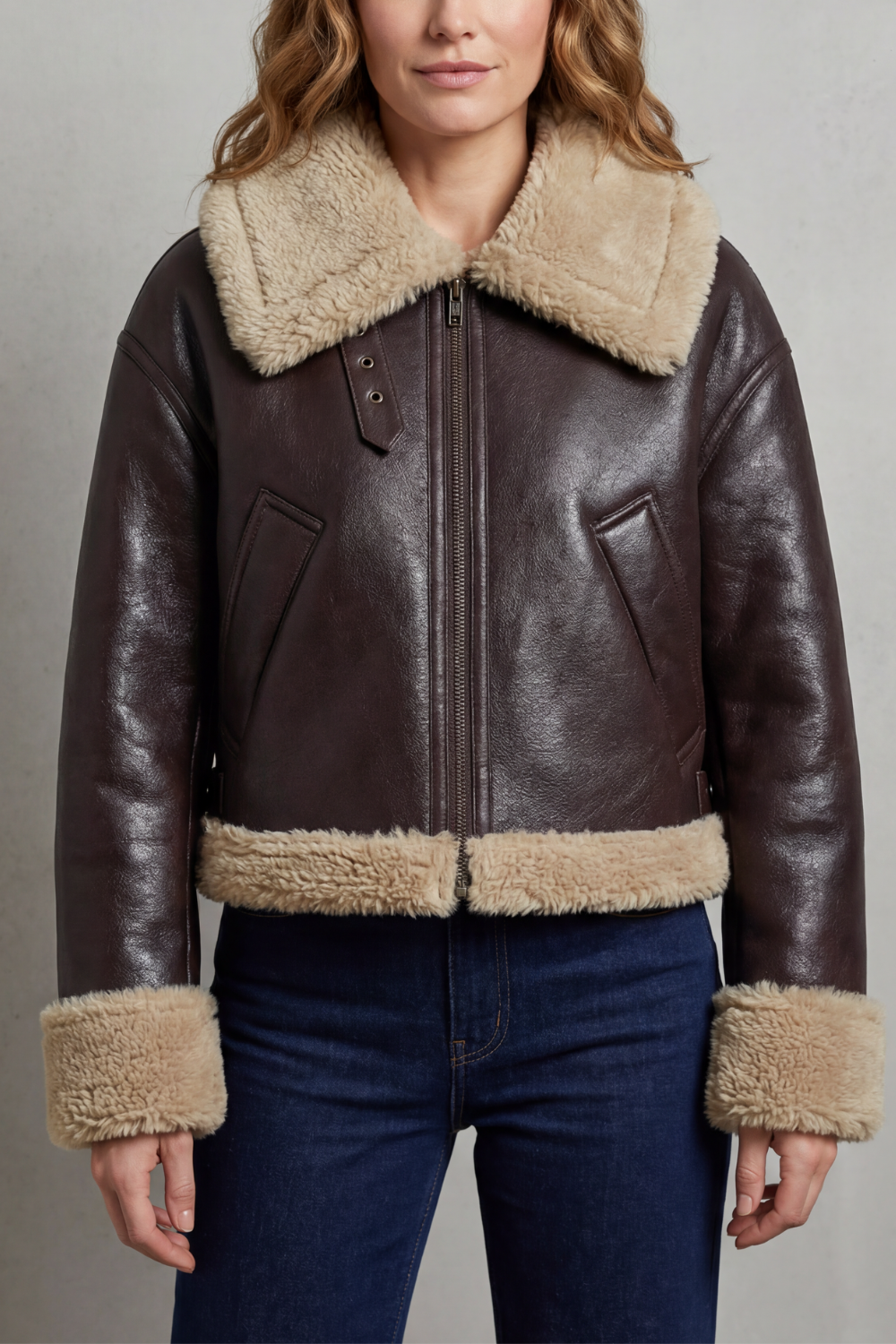 Women's Reversible Fleece Cropped Aviator Jacket in Iris