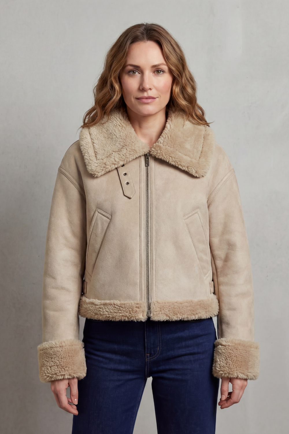 Women's Reversible Fleece Cropped Aviator Jacket in Iris