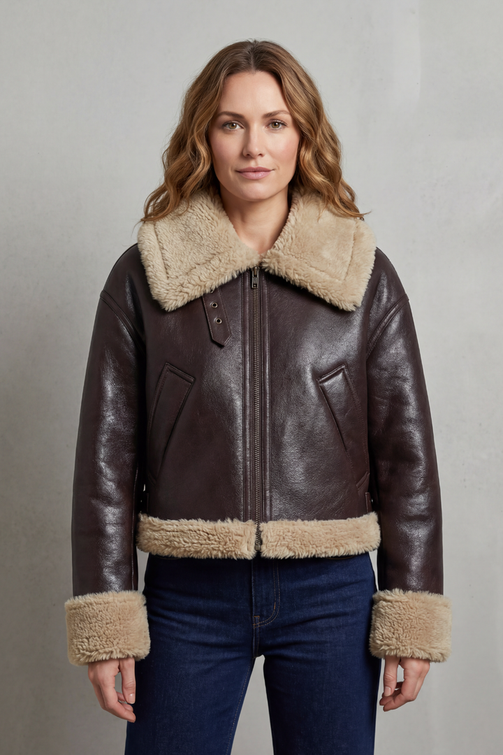 Women's Reversible Fleece Cropped Aviator Jacket in Iris