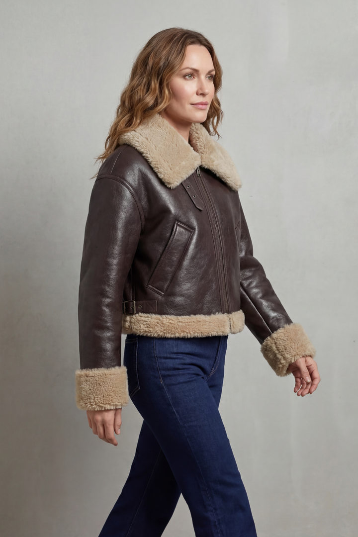 Women's Reversible Fleece Cropped Aviator Jacket in Iris