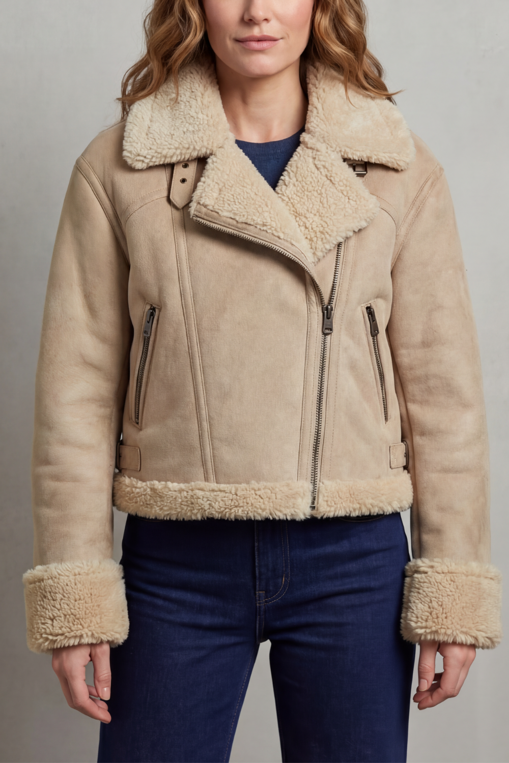 Women's Reversible Fleece Cropped Aviator Jacket in Iris