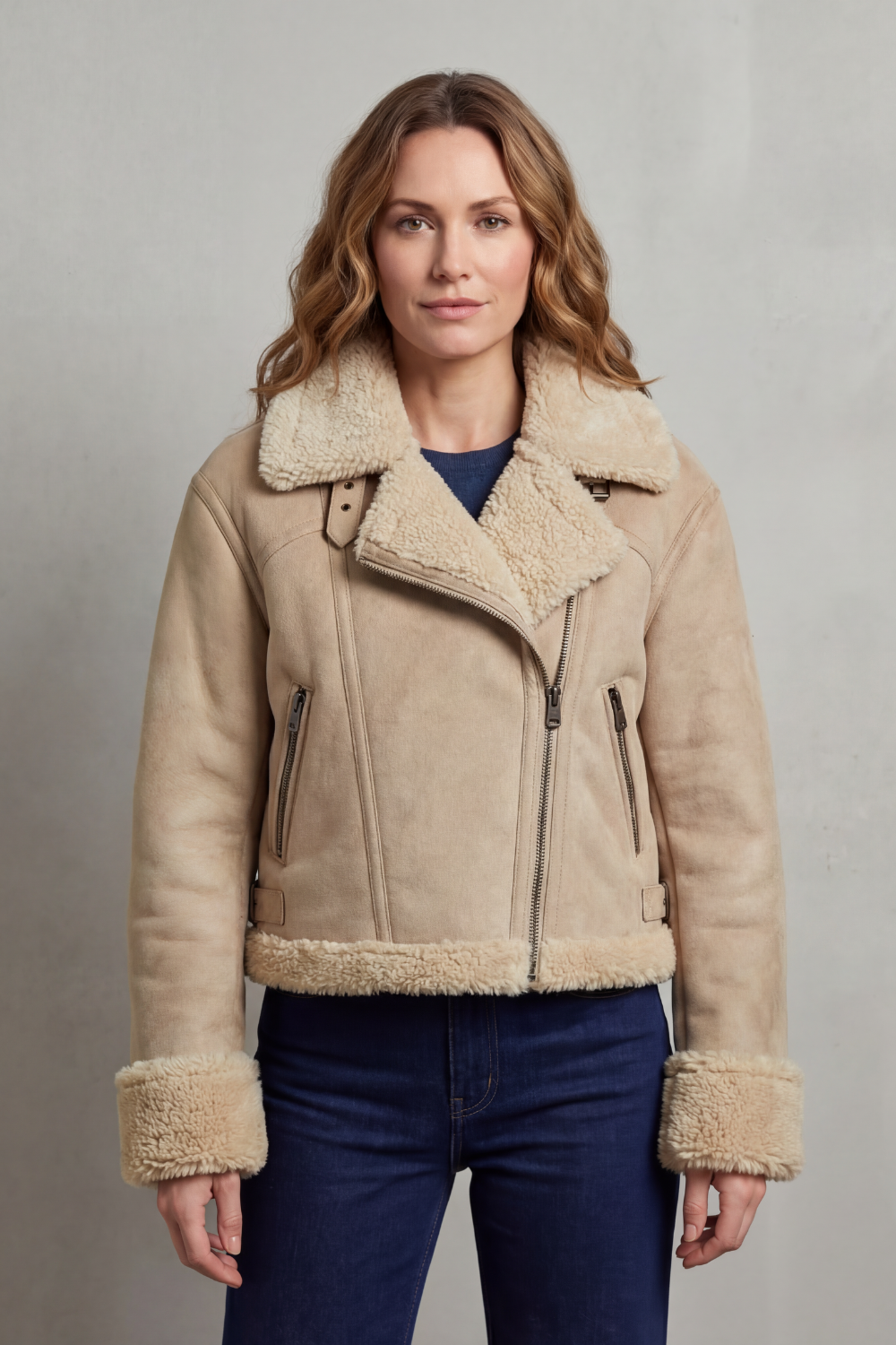 Women's Reversible Fleece Cropped Aviator Jacket in Iris
