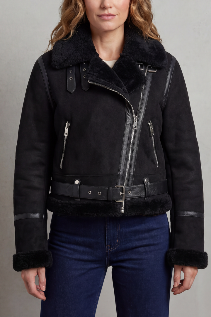Women's Reversible Fleece Cropped Aviator Jacket in Iris