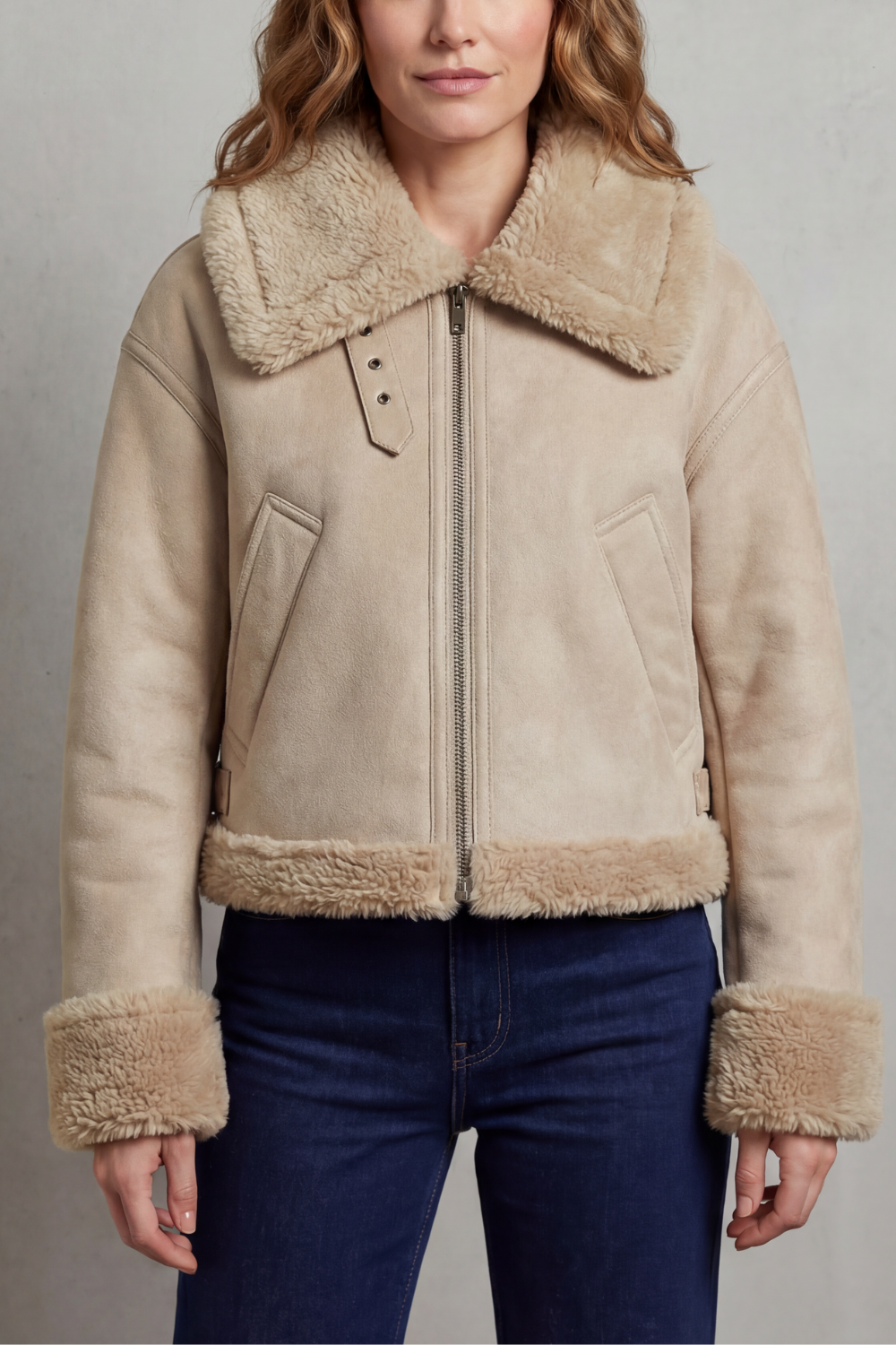 Women's Reversible Fleece Cropped Aviator Jacket in Iris