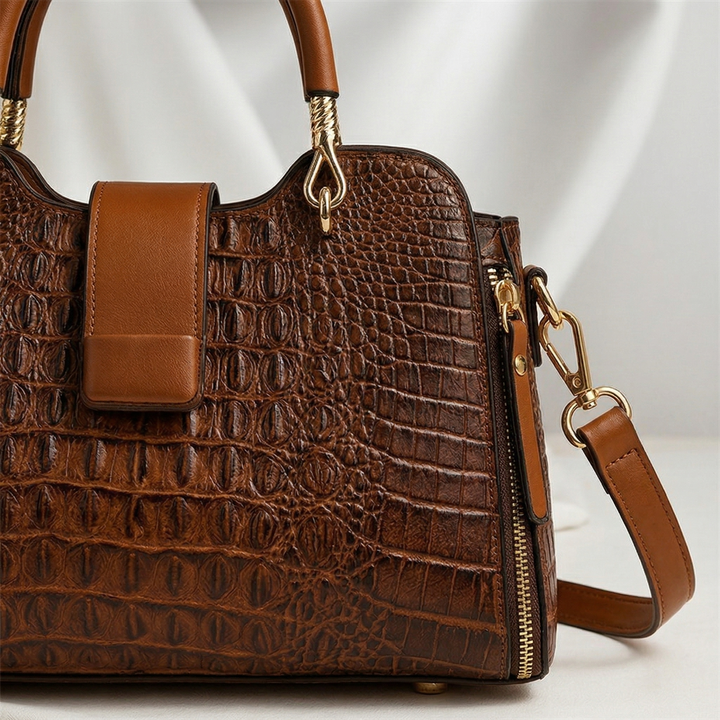 Aldora – Croc Embossed Top Handle Handbag for Women