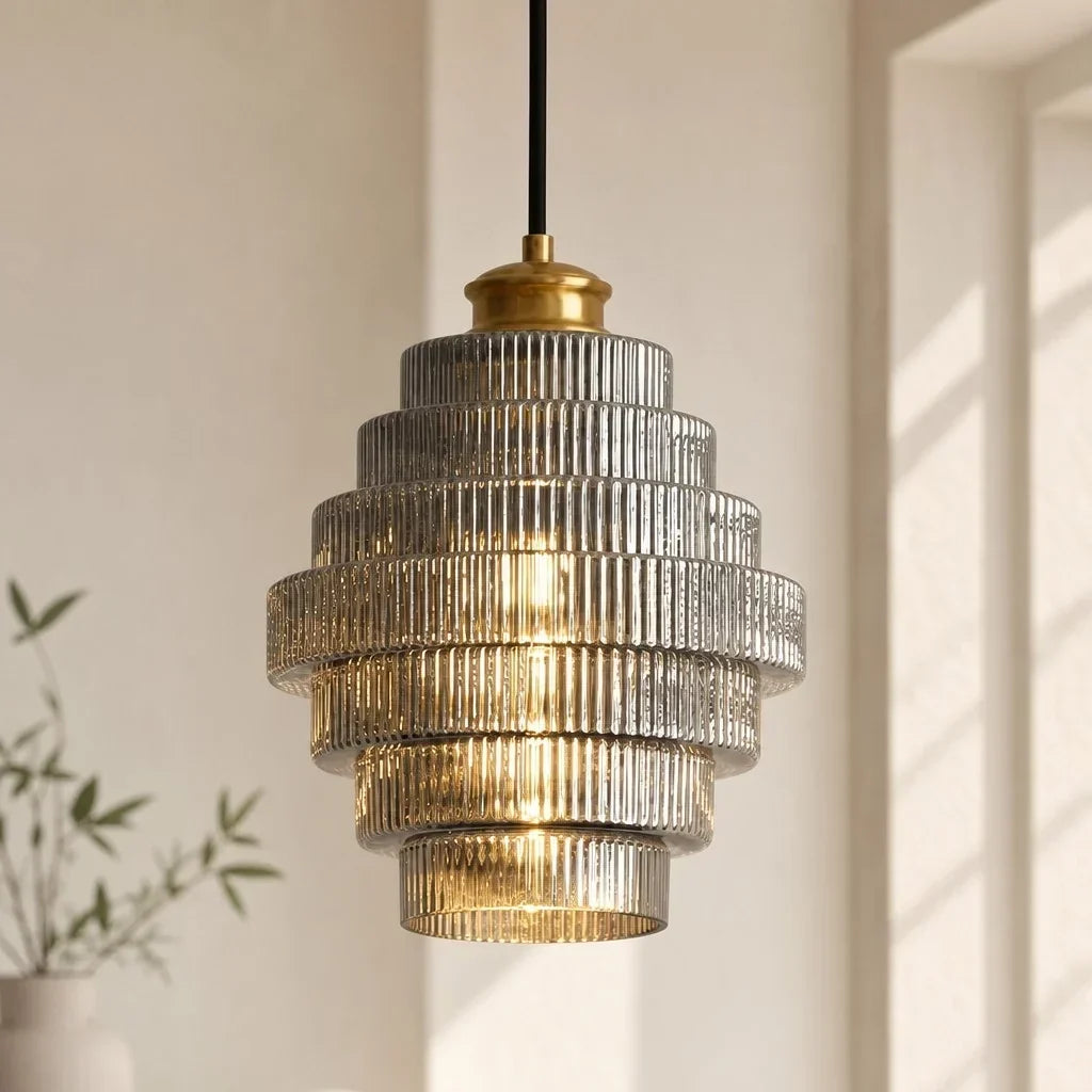 Amara Nordic Striped Stained Glass Bottle Pendant Light