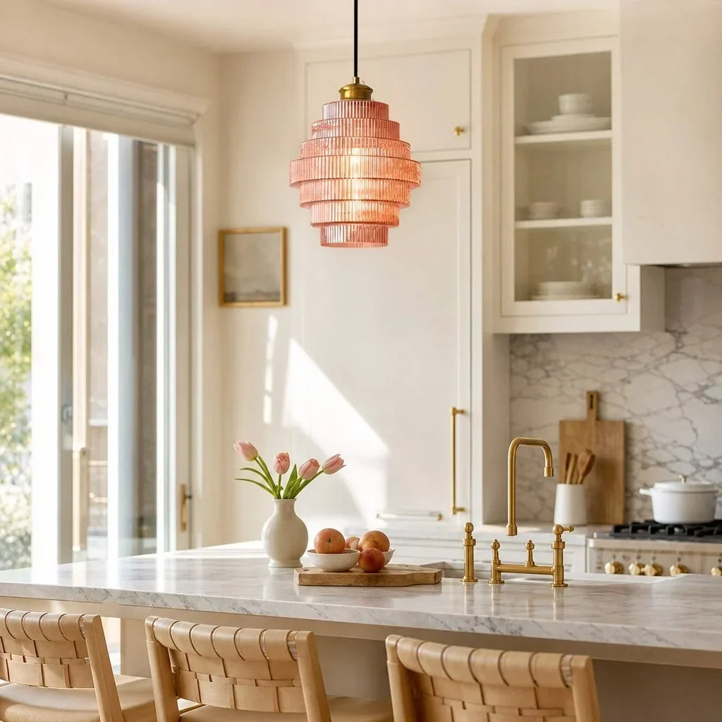 Amara Nordic Striped Stained Glass Bottle Pendant Light