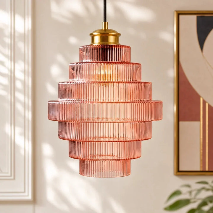 Amara Nordic Striped Stained Glass Bottle Pendant Light