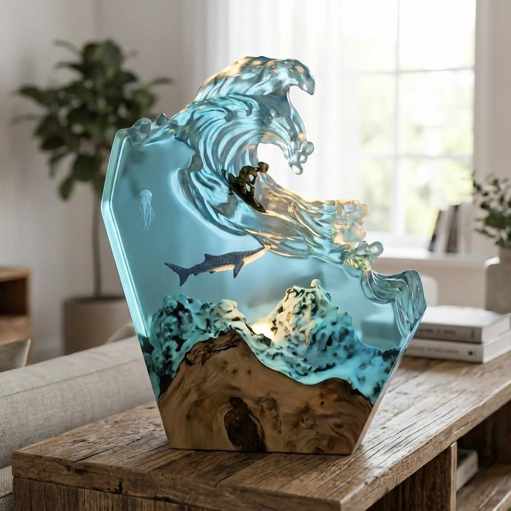 Sculptural Ocean Whale Resin Table Lamp with Dimmable Lighting