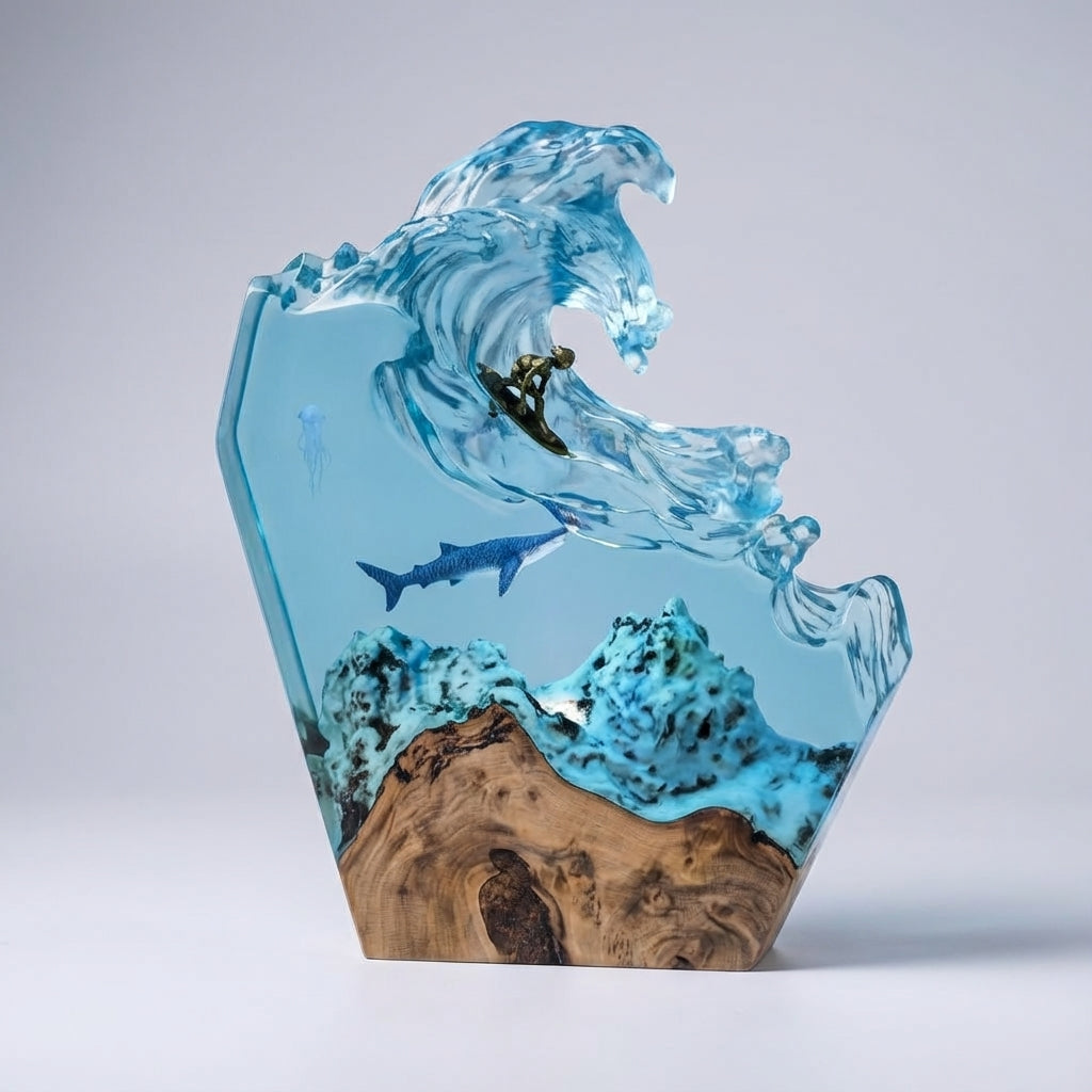 Sculptural Ocean Whale Resin Table Lamp with Dimmable Lighting