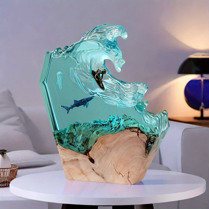 Sculptural Ocean Whale Resin Table Lamp with Dimmable Lighting