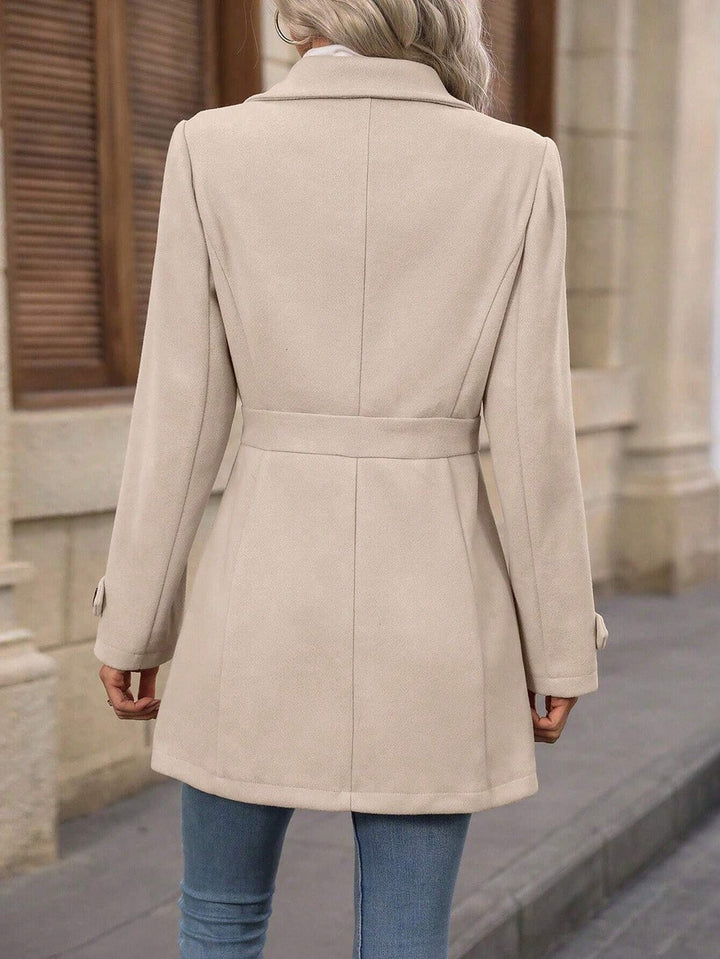 Women's Classic Wool Blend Trench Coat with Adjustable Waist Belt and Notch Collar