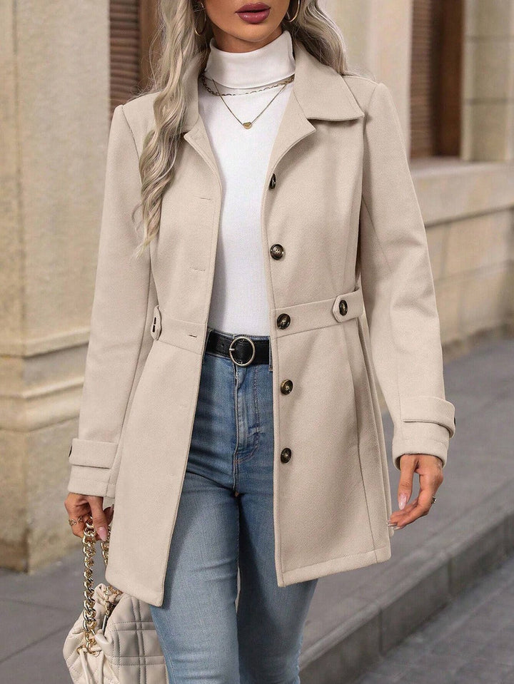 Women's Classic Wool Blend Trench Coat with Adjustable Waist Belt and Notch Collar