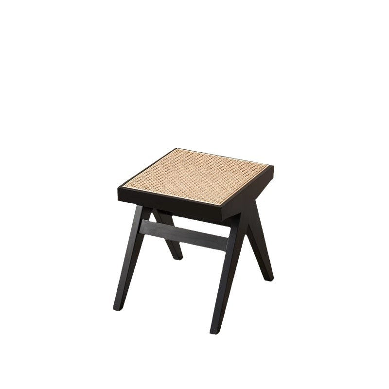 Traditional Japanese Rubberwood and Synthetic Fiber Rectangular V-Shaped Bench with Handwoven Seat for Entryway and Living Room