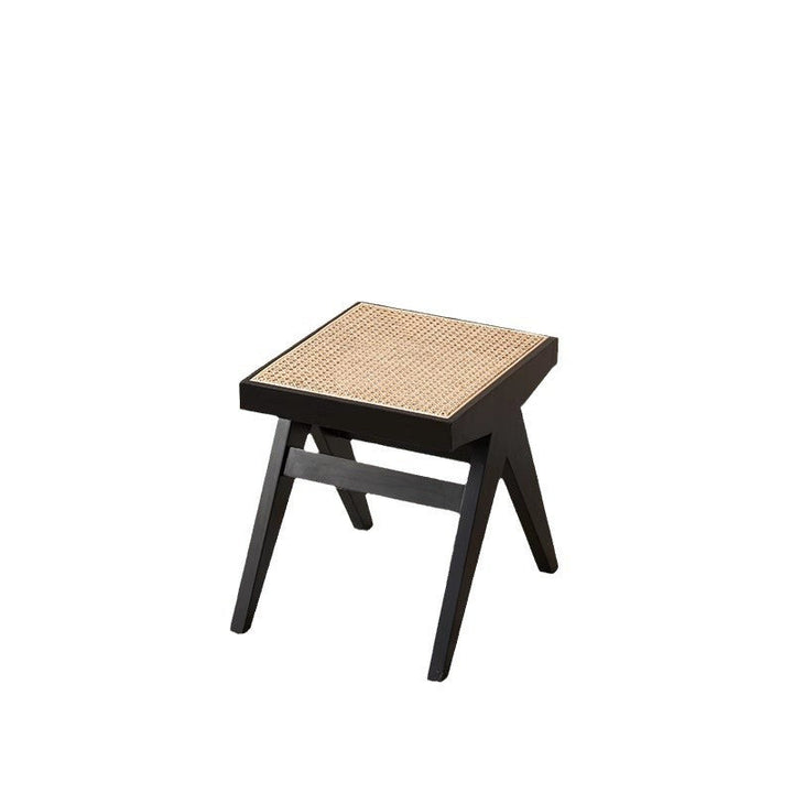 Traditional Japanese Rubberwood and Synthetic Fiber Rectangular V-Shaped Bench with Handwoven Seat for Entryway and Living Room