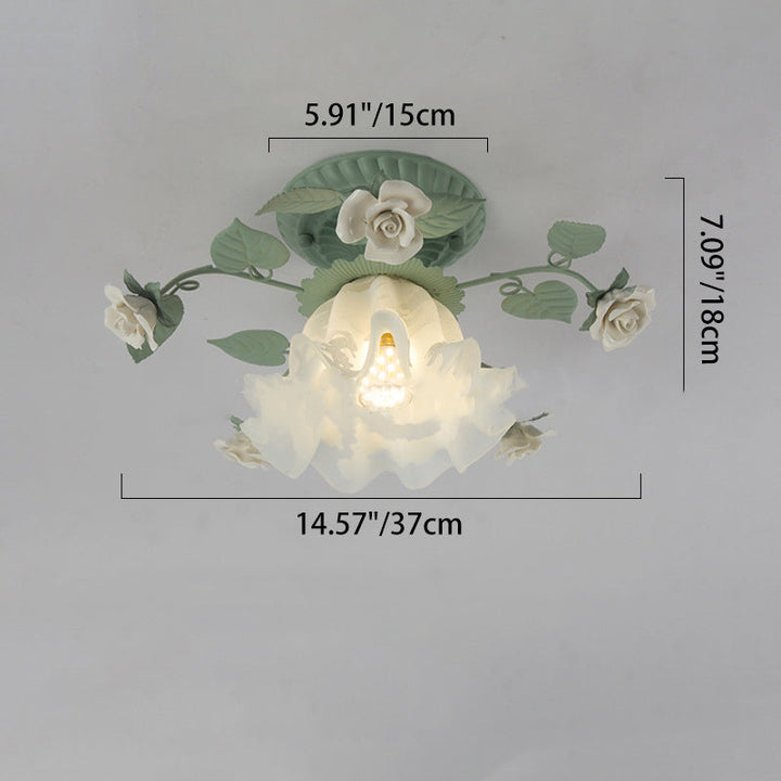 Traditional French clock shade iron ceramic glass screen 1-light semi-flush mount ceiling lamp for living room