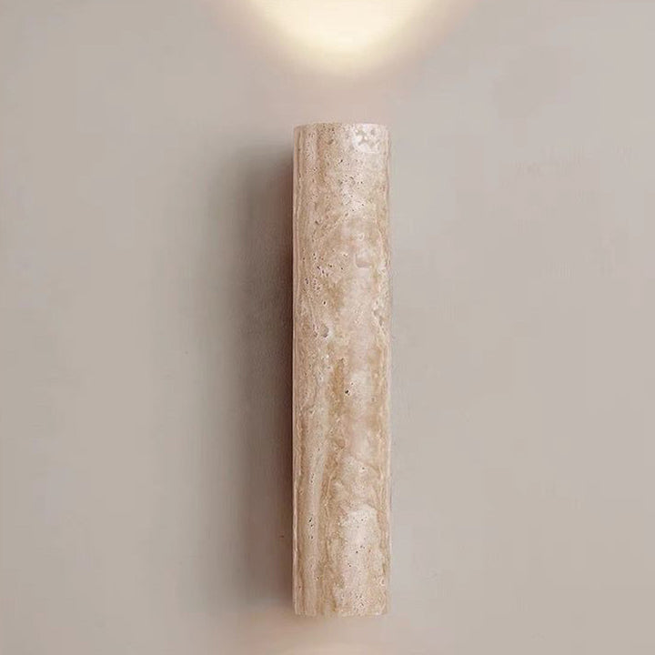 Contemporary Scandinavian Cylinder Round Yellow Travertine Wood 2-Light Wall Lamp for Living Room