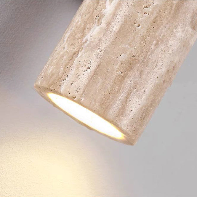 Contemporary Scandinavian Cylinder Round Yellow Travertine Wood 2-Light Wall Lamp for Living Room