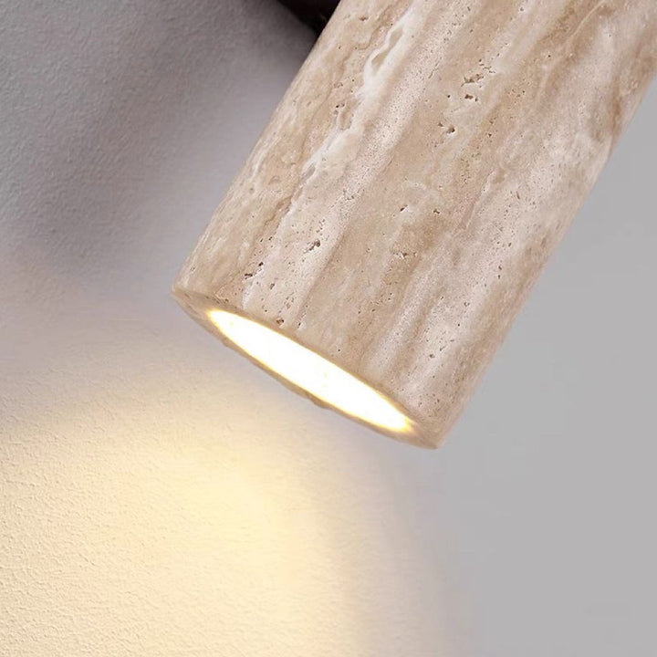 Contemporary Scandinavian Cylinder Round Yellow Travertine Wood 2-Light Wall Lamp for Living Room