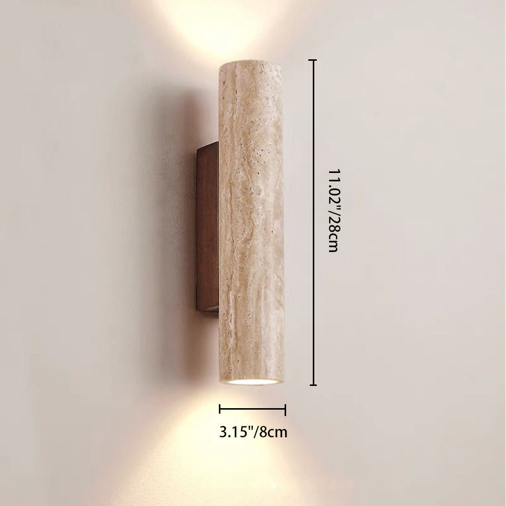 Contemporary Scandinavian Cylinder Round Yellow Travertine Wood 2-Light Wall Lamp for Living Room
