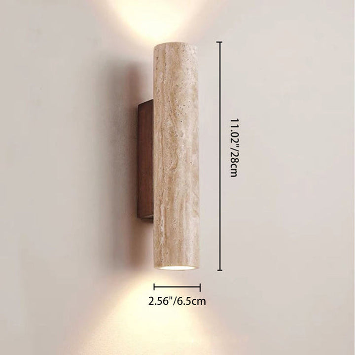 Contemporary Scandinavian Cylinder Round Yellow Travertine Wood 2-Light Wall Lamp for Living Room