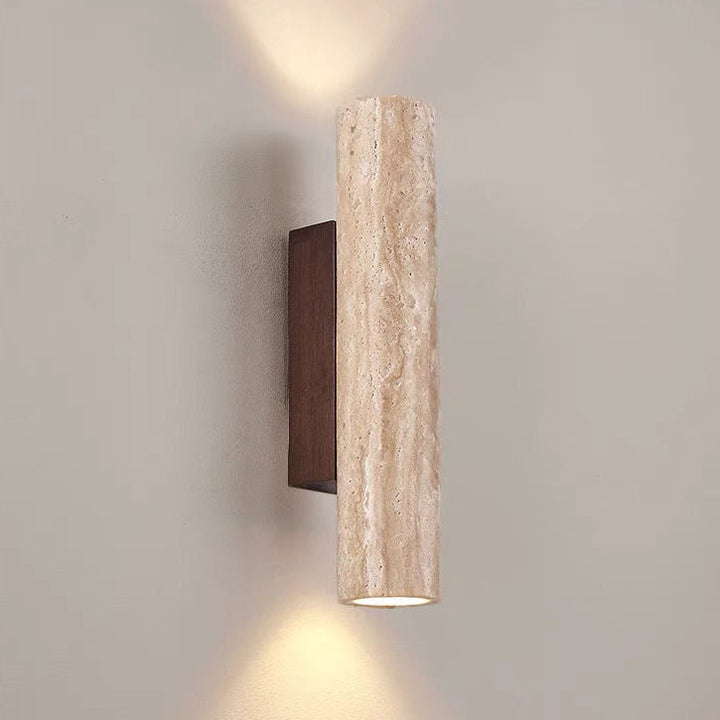 Contemporary Scandinavian Cylinder Round Yellow Travertine Wood 2-Light Wall Lamp for Living Room