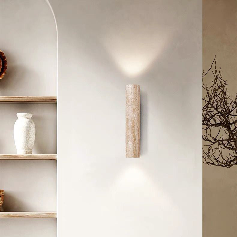 Contemporary Scandinavian Cylinder Round Yellow Travertine Wood 2-Light Wall Lamp for Living Room