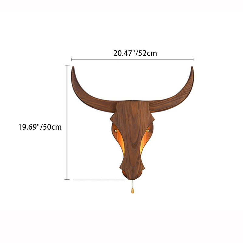 Traditional Rustic Solid Wood Cow Head LED Wall Lamp for Hall