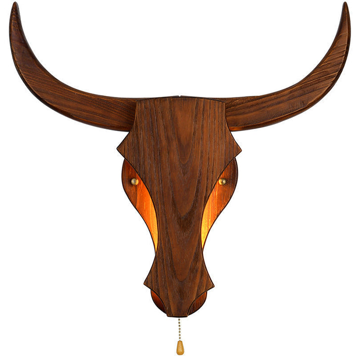 Traditional Rustic Solid Wood Cow Head LED Wall Lamp for Hall