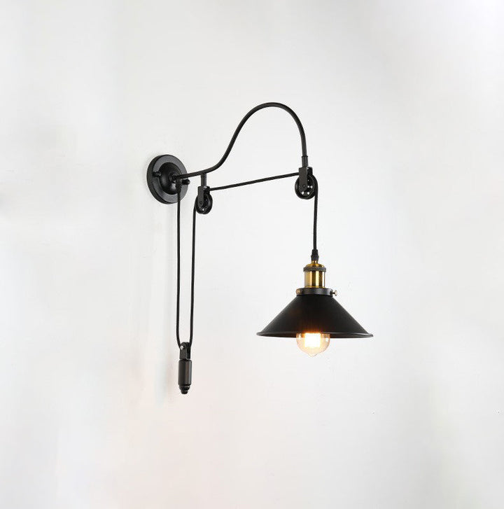 Retro Industrial Forged Iron 1-Light Source Pulley Wall Lamp