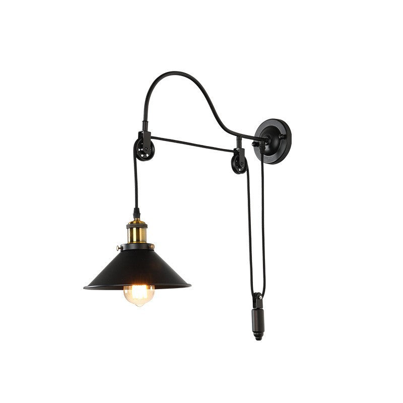 Retro Industrial Forged Iron 1-Light Source Pulley Wall Lamp