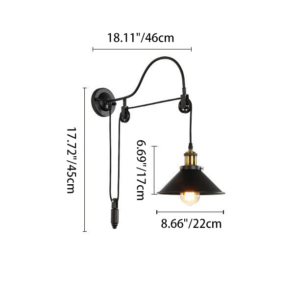 Retro Industrial Forged Iron 1-Light Source Pulley Wall Lamp