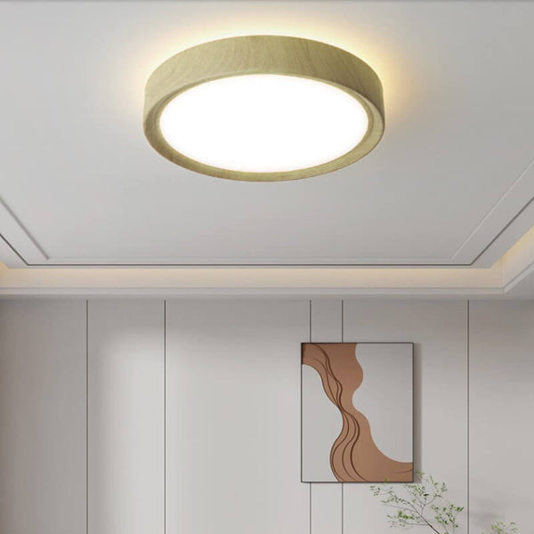 Modern Single Wooden Round Iron LED Ceiling Lamp