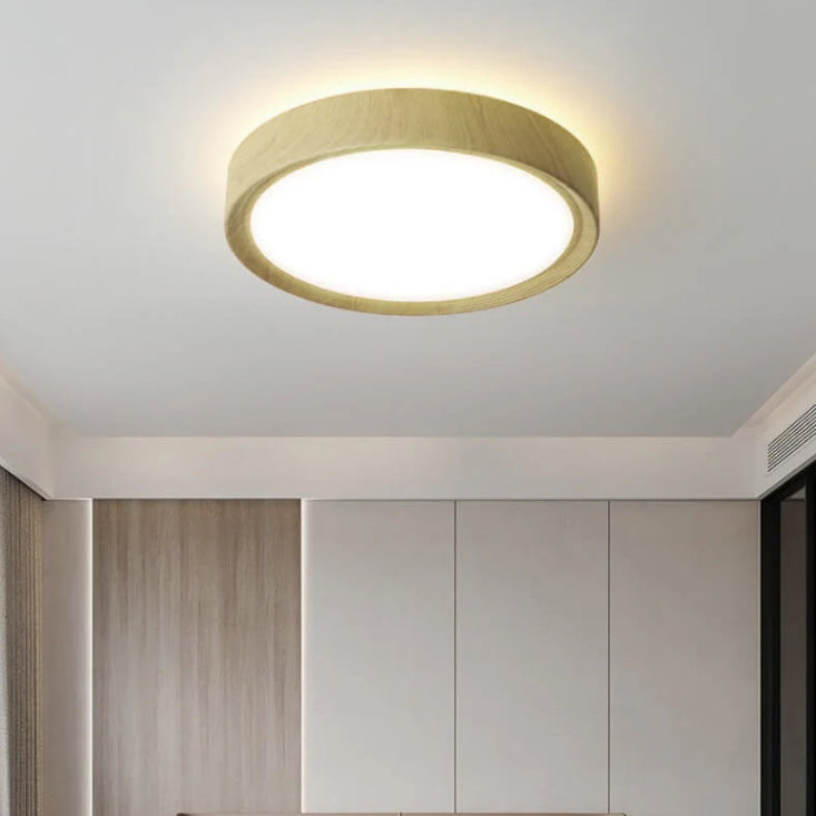 Modern Single Wooden Round Iron LED Ceiling Lamp