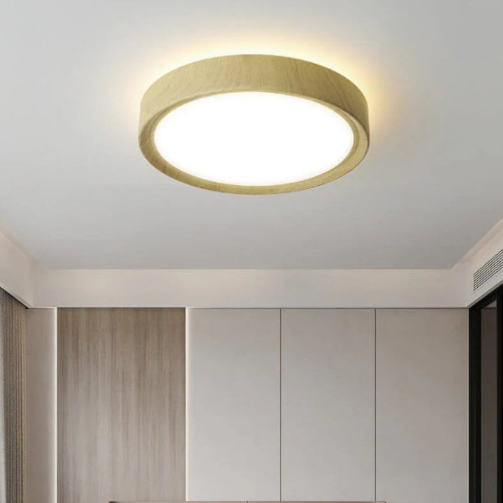 Modern Single Wooden Round Iron LED Ceiling Lamp