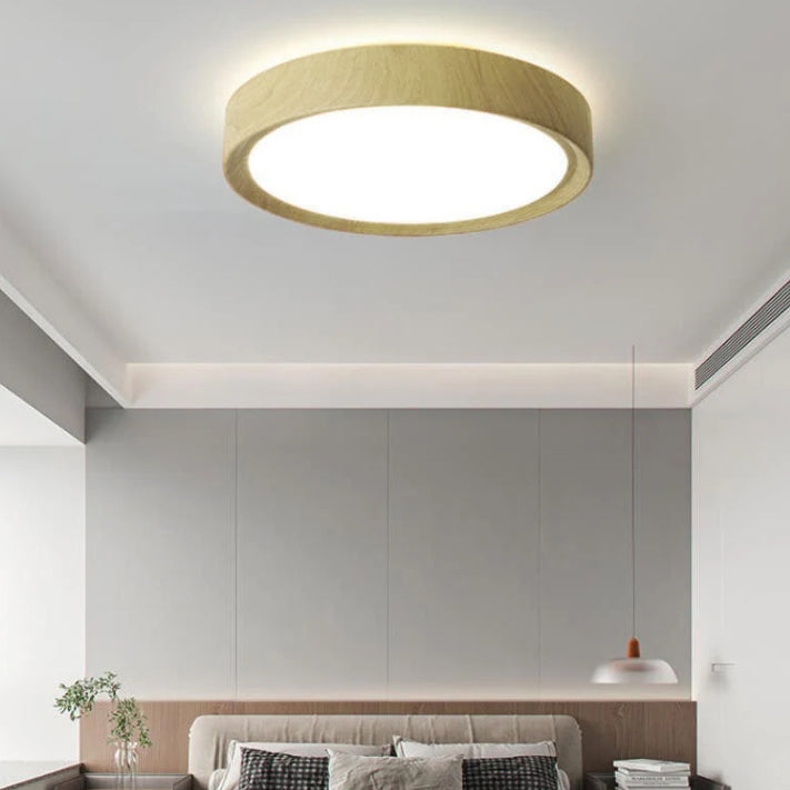 Modern Single Wooden Round Iron LED Ceiling Lamp