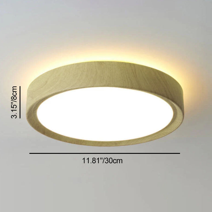 Modern Single Wooden Round Iron LED Ceiling Lamp