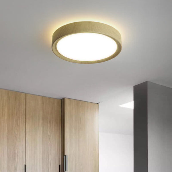 Modern Single Wooden Round Iron LED Ceiling Lamp