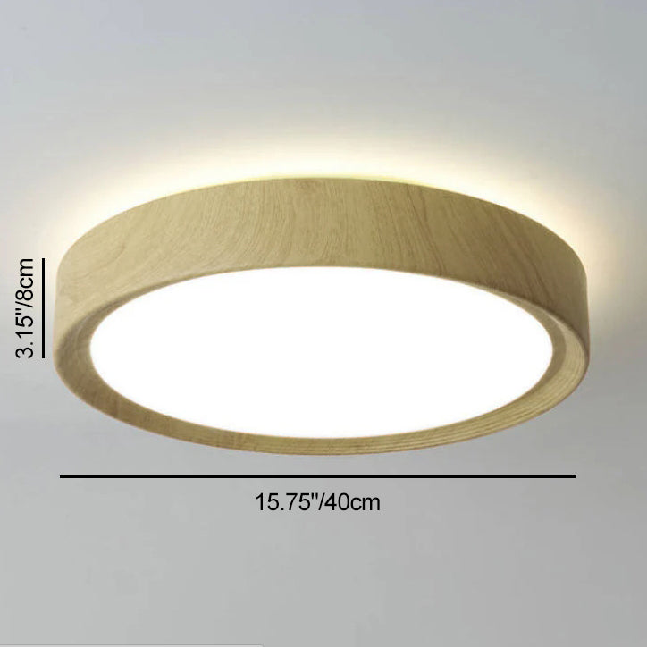 Modern Single Wooden Round Iron LED Ceiling Lamp